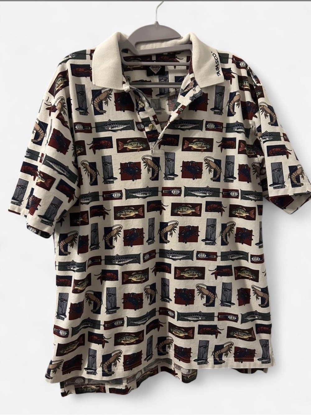 Tabasco Beige Polo with Brown and Black Fish Print